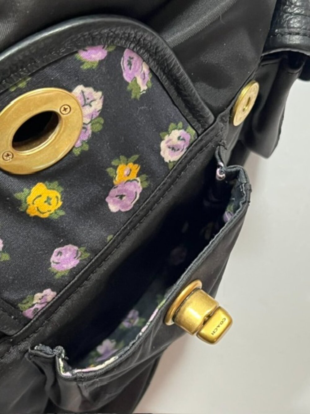 COACH Legacy Nylon and Leather Large Backpack Black w/drawstring & flap closure - Picture 11 of 12